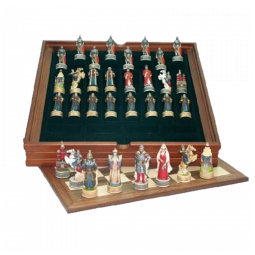 Coffret Échecs Historiques - Echiquier Médiéval (figurines peintes à la main) - IkaIpaka Royan