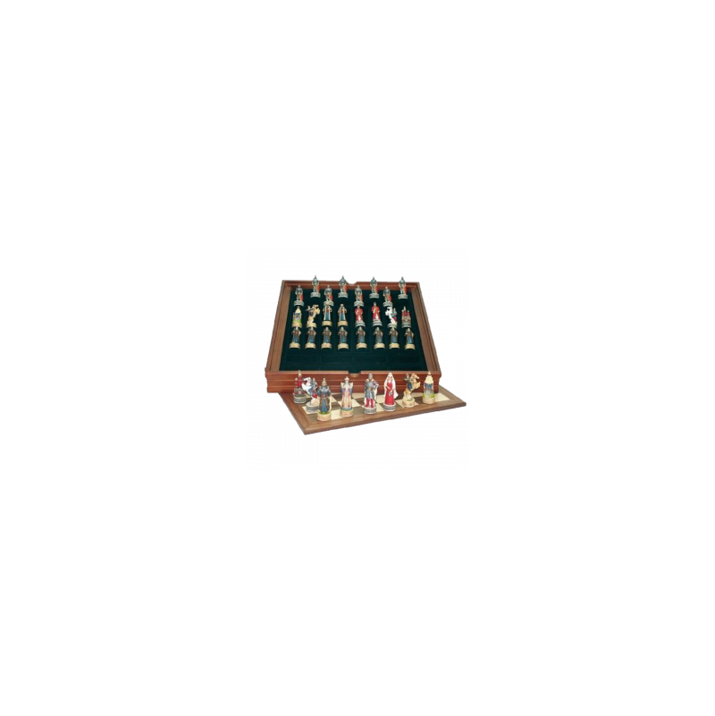 Coffret Échecs Historiques - Echiquier Médiéval (figurines peintes à la main) - IkaIpaka Royan