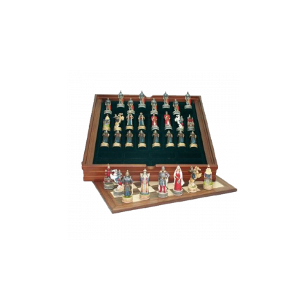 Coffret Échecs Historiques - Echiquier Médiéval (figurines peintes à la main) - IkaIpaka Royan