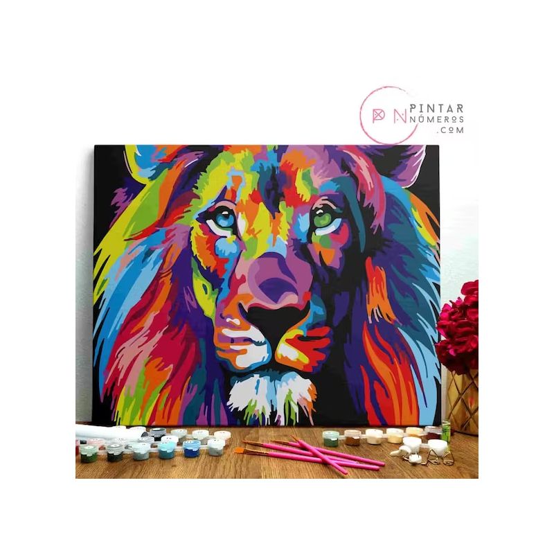 Peinture aux numéros Lion Abstrait Pintar Numeros Ikaipaka jeux