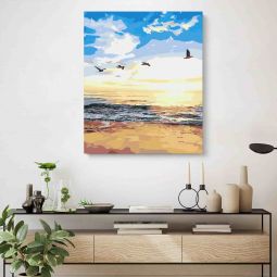 Peinture aux numéros Couché de Soleil avec Mouettes Pintar