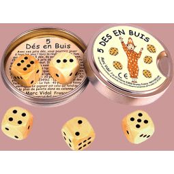 5 dés en buis marc vidal Ikaipaka jeux & jouets Royan