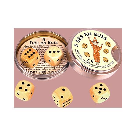 5 dés en buis marc vidal Ikaipaka jeux & jouets Royan