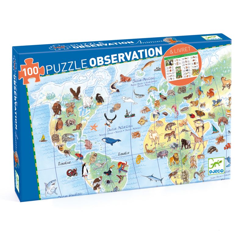 Puzzle Observation 100p Animaux du monde Djeco Ikaipaka jeux &