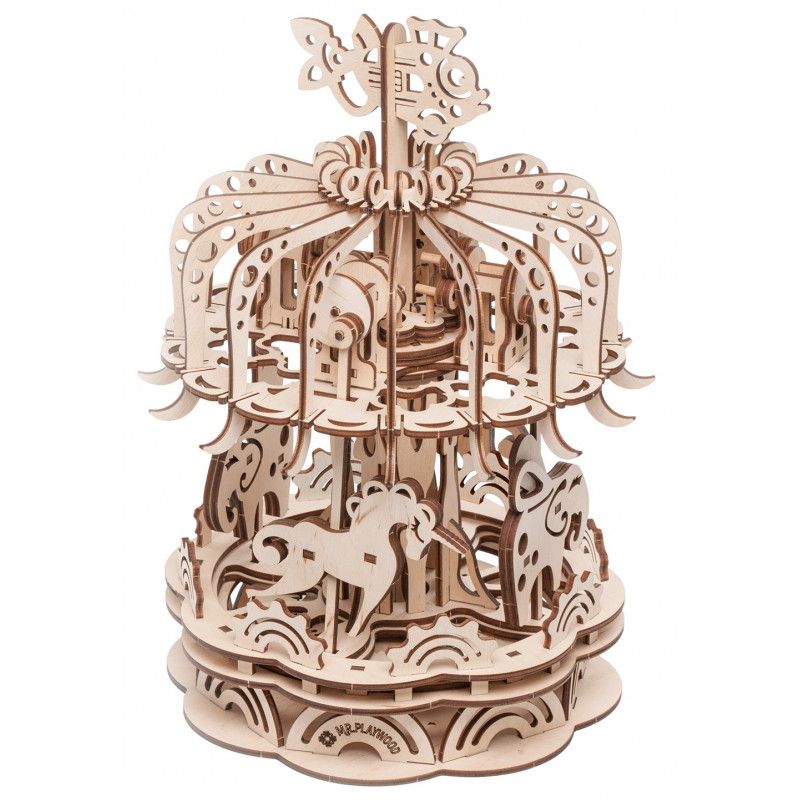 Puzzle maquette Carrousel petit modele 3D mobile en bois Mr playwood - IkaIpaka Royan