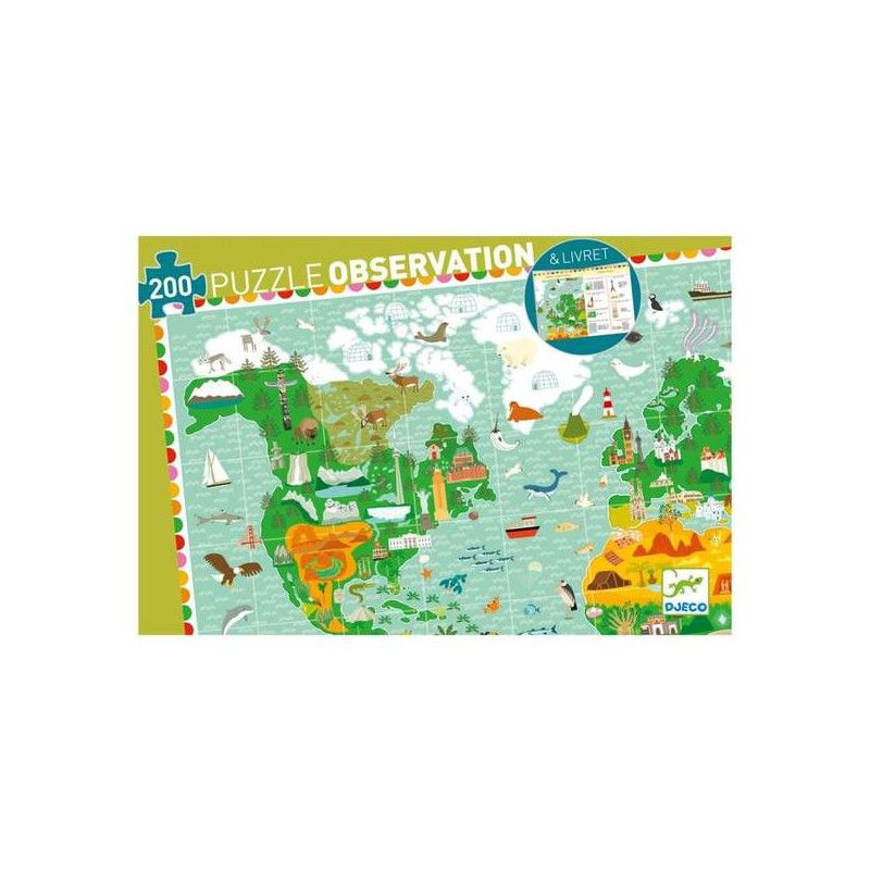 Puzzle Observation + livret 200p Le tour du monde Djeco