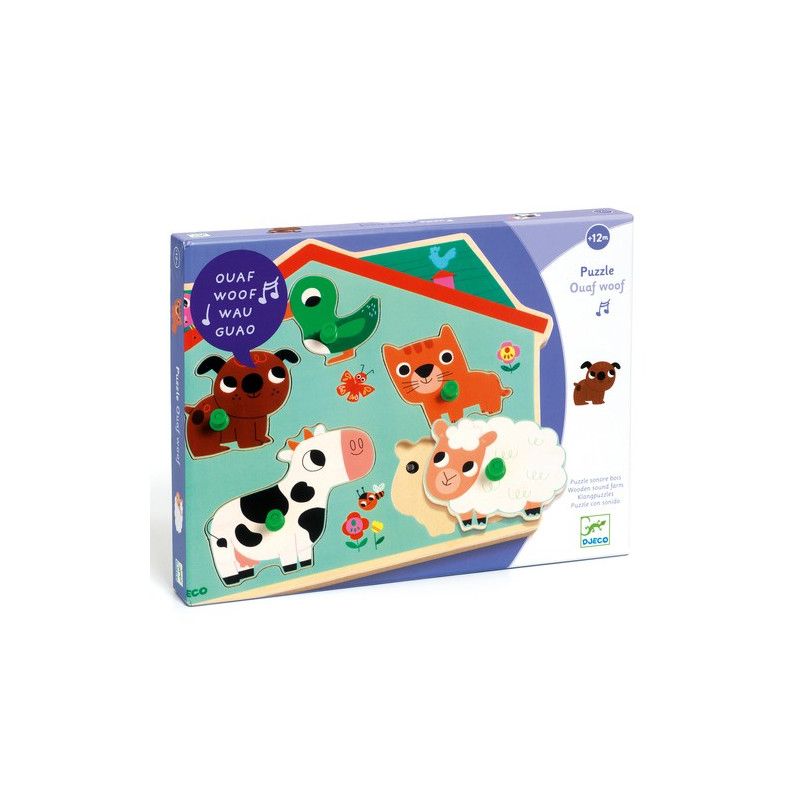 Puzzle bois encastrement Ouaf Woof Djeco Ikaipaka jeux & jouets