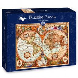 Puzzle 1000p Mappemonde Vintage BlueBird Ikaipaka jeux & jouets