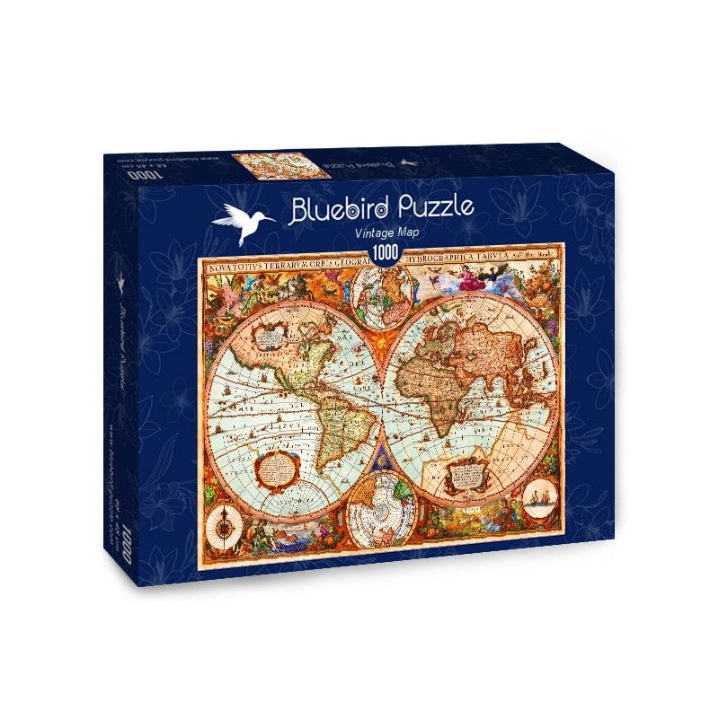Puzzle 1000p Mappemonde Vintage BlueBird Ikaipaka jeux & jouets
